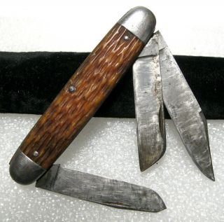 Antique Ulster Knife Co 3 Blade Pocket Knife Bone Handle Carbon Steel Blades