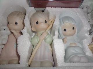 1986 Enesco Precious Moments,  " The Nativity " 9pc Porcelain Bisque Set,  10400