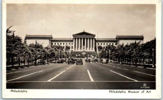 1945 Pennsylvania Rppc Photo Postcard " Philadelphia Museum Of Art " Street View