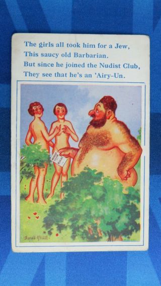Donald Mcgill Comic Postcard 1930s Jew Jewish Humour Nudist Club Rules Hairy Man