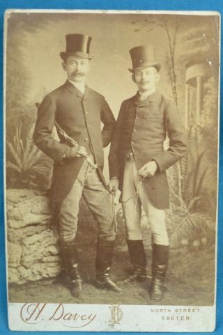 1880/90s Cabinet Card Photo Two Gentlemen Moustache Top Hat Devon Hunt Exeter