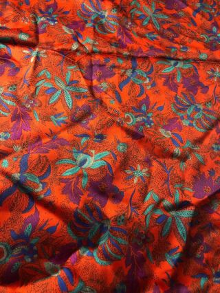 Vintage Silk Red Lavender Purple Turquoise 1980s Fabric 3 Yards 44 Inches Wide