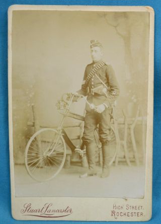 1880/90 Cabinet Card Photo Military Man Soldier Uniform Safety Bicycle Rochester