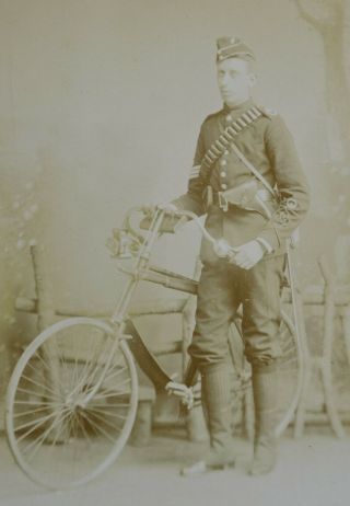 1880/90 Cabinet Card Photo Military Man Soldier Uniform Safety Bicycle Rochester 2