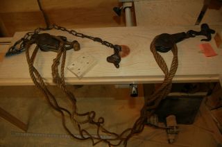 Vintage Block & Tackle With Rope & Pulley (no Markings)
