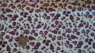Vintage Cotton Fabric Small Purple Fruits On White 1 Yd/44 "