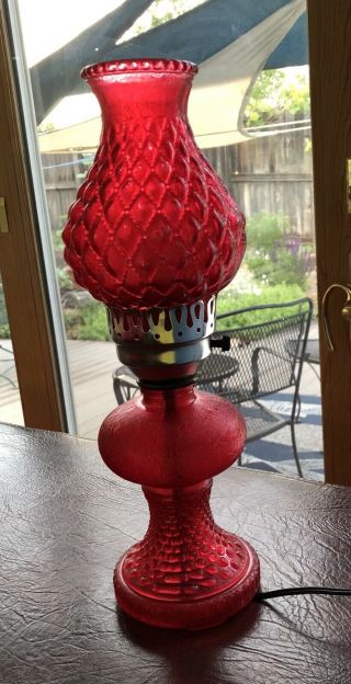 Vintage Ruby Red Glass Electric Lamp Oil Lamp Look