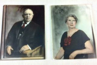 Vintage Ambrotype Portrait Photos Glass Plate Colorized Man Woman High Society