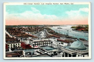 San Pedro,  Ca - 1900s Aerial Of Los Angeles Harbor & Train Depot - Postcard
