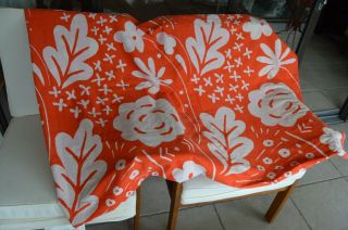 Marimekko Vintage Fabric Orange And Beige With Tag Large Piece Of Yardage.