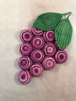 Vintage Purple Ombre Crochet Bottle Cap Purple Grapes Hot Pad Trivet
