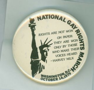 Vtg 1979 Gay Rights March Harvey Milk Social Cause Pinback Button Washington D.  C