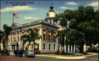 Poly County Court House Bartow Florida Fl Vintage 1940s Linen Postcard