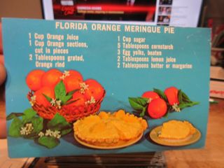 Vintage Old Postcard Florida Orange Meringue Pie Citrus Fruit Recipe Cookbook