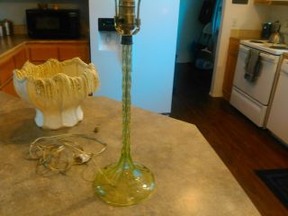 Vintage Vaseline Glass Table Lamp.  Victorian Beaded Shade.  23 inches tall.  Uranium. 2