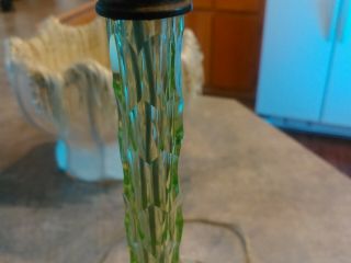 Vintage Vaseline Glass Table Lamp.  Victorian Beaded Shade.  23 inches tall.  Uranium. 5