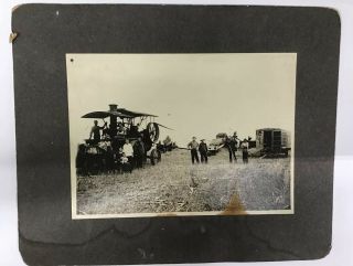 Antique Cabinet Photo Farmlng Steam Engine Tractor Farmer & Workers