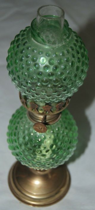 Vintage Green Glass Hobnail Kerosene Oil Lamp Small 12 " Wick