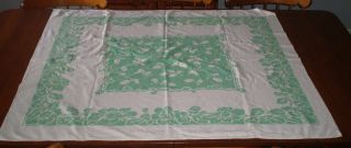 Small Vintage Tablecloth With Green Flowers And Leaves