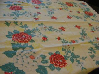 Vintage Tablecloth Printed Cotton Zinnia Flowers 1940s Shabby Garden Chic