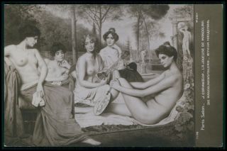 Art Coraboeuf Nude Woman Mandolin Music 1910s Salon De Paris Postcard
