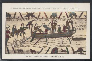 History Postcard - Bayeux - The Queen Mathilda Tapestry - Harold At Sea Rs12683