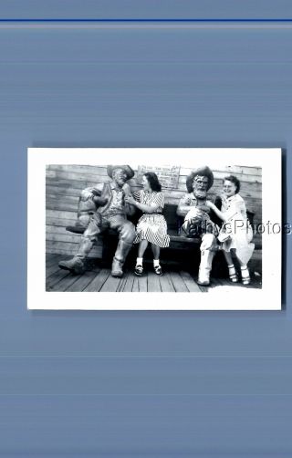 Found B&w Photo C,  5427 Pretty Women In Dresses Sitting On Bench With Statues