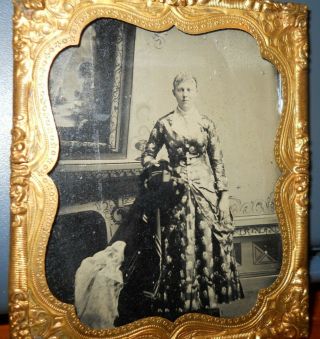 1/6th Plate Tintype Young Woman In Brass Frame
