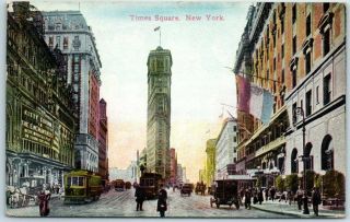 Vintage York City Postcard Times Square Street Scene W/ 1912 Nyc Cancel