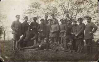 Wwi Eighteen German Soldiers In The Field Vintage Rppc Real Photo Postcard