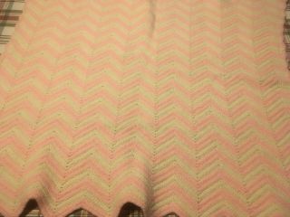 Vintage Baby Blanket/afghan Hand Knit/crochet Pink/ivory 31 " X 31 " Approx Wool