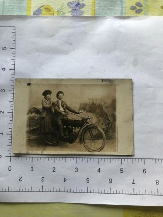 Real Photo Postcard Young Couple On An Old Motorcycle