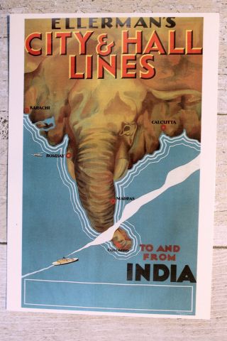 Elephant - Map Postcard : To And From India - Ellerman City&hall Lines - Transport