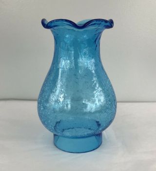 Vintage Aqua Blue Crackle Glass Hurricane Lamp Shade Chimney 3 " Fitter (1)