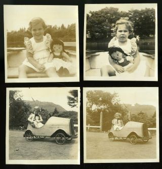 Vintage Photos Little Girl W/ Favorite Doll Awesome Pedal Car Americana Rural