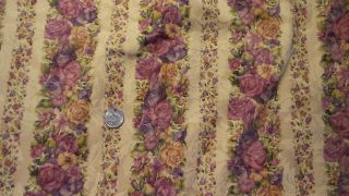 Vintage Cotton Fabric Shades Of Pink Purple Floral Stripes Classic 1 Yd/44 " Wide