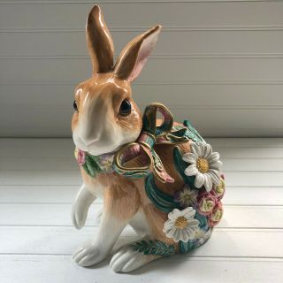 Classic Fitz & Floyd Woodland Spring Bunny Rabbit Flowers 10 " Sitting Figurine
