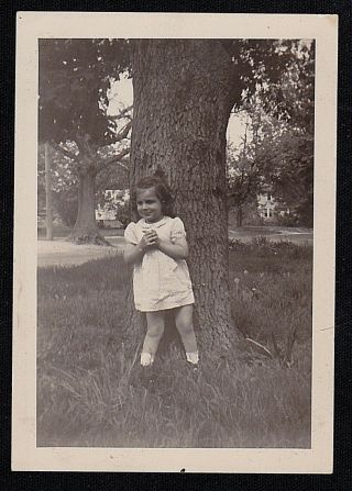 Vintage Antique Photograph Adorable Little Girl Standing By Tree In Yard