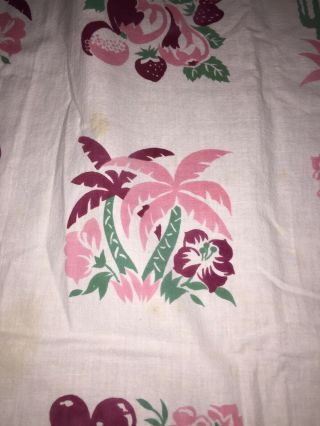 Vintage Pink Table Cloth Cactus Cherries Palm Trees Fruit Strawberries 2