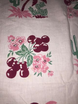 Vintage Pink Table Cloth Cactus Cherries Palm Trees Fruit Strawberries 3