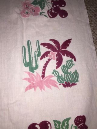 Vintage Pink Table Cloth Cactus Cherries Palm Trees Fruit Strawberries 4