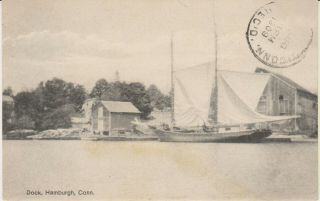 Hamburgh,  Old Lyme Ct Postcard,  Dock,  Sailboat,  1909