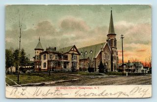 Ticonderoga,  Ny - Early 1900s Street Scene Of St Marys Church - Postcard