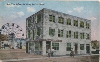 Salisbury Beach Ma - Post Office Building - 1910s - Ferris Wheel In Background
