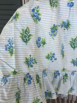 Vintage Lily Of The Valley Bedskirt Dust Ruffle Blue White Stripe Floral Cottage