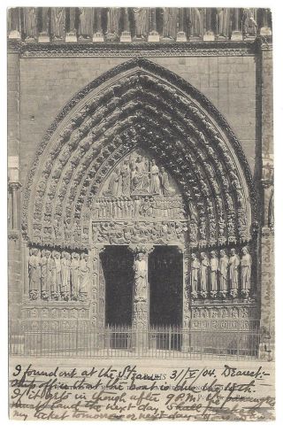 1904 Notre Dame Cathedral Church Paris France Postcard Architecture Door Portail