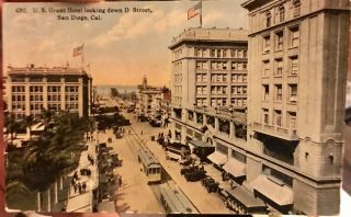 San Diego Ca California Us Grant Hotel D Street View Vintage Postcard