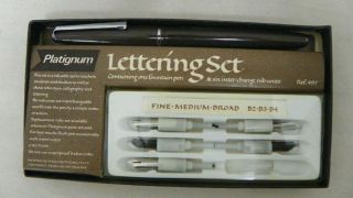 Platignum Silverline Lettering Set Calligraphy Fountain Pen & 6 Nibs 1980 
