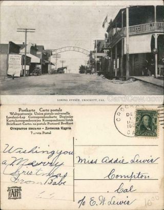 1908 Crockett,  Ca View Of Loring Avenue Contra Costa County California Postcard