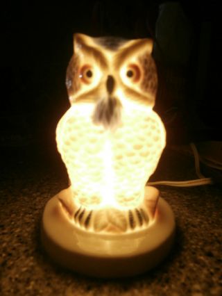 Porcelain Owl Petite Blue Night Light Lamp